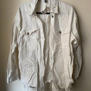 H&M White Distressed Shirt Jacket